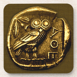 Owl on ancient greek coin coaster