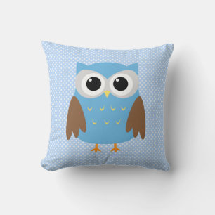 Owl on Baby Blue and White Polka Dot Cushion