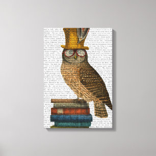 Owl On Books Canvas Print