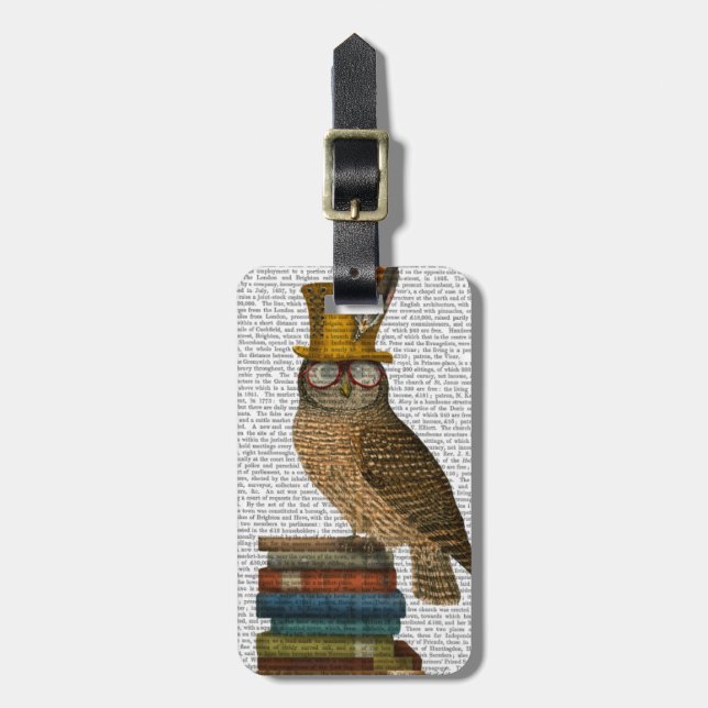 Owl On Books Luggage Tag (Front Vertical)