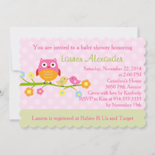 Owl on Branch Baby Shower Invitation