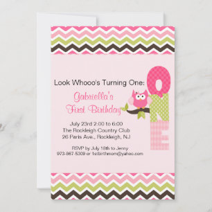Owl on Branch Turning One Birthday Invitation