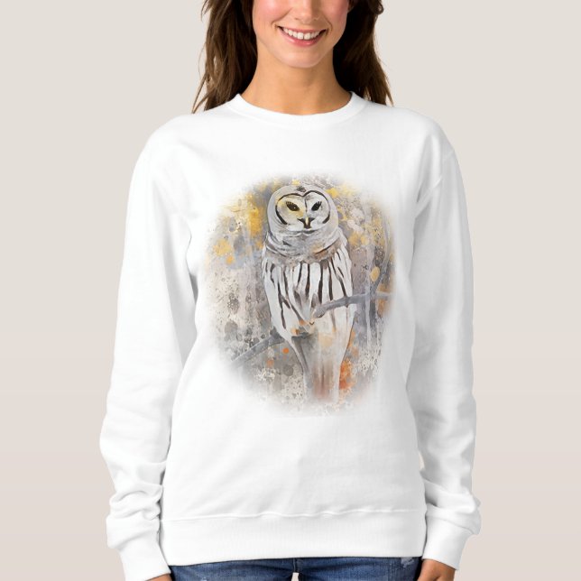 Owl on Branch Watercolor Fall Autumn Woodsy Sweatshirt (Front)