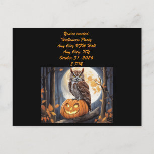 Owl on Jack-o-Lantern Halloween Invitation Postcard