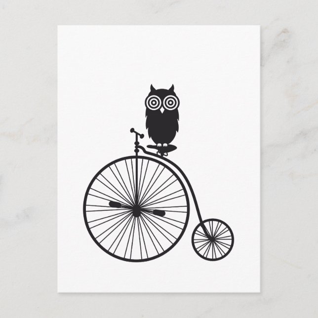 owl on old vintage bicycle postcard (Front)