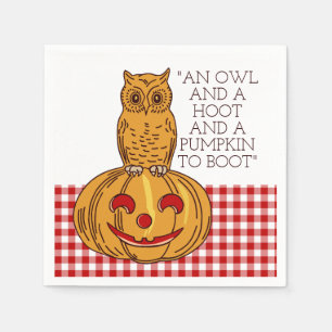 Owl on Pumpkin Gingham Pattern Napkin