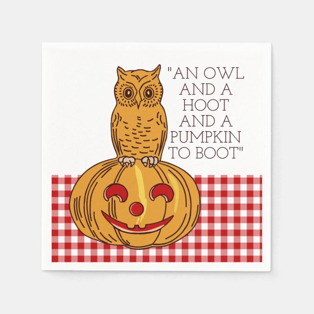 Owl on Pumpkin Gingham Pattern Napkin (Front)