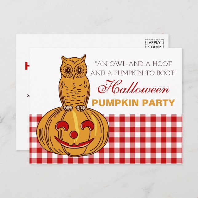Owl on Pumpkin Halloween Pumpkin Party Invitation (Front/Back)