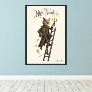 Owl on the Library Ladder Canvas Print