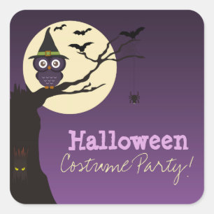 Owl on tree branch Halloween Birthday Part Sticker