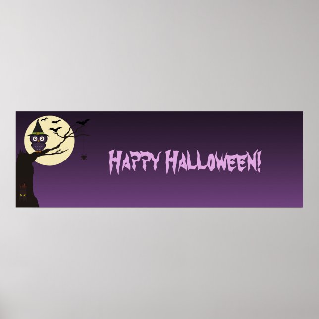 Owl on tree branch Halloween Birthday Party Banner Poster (Front)