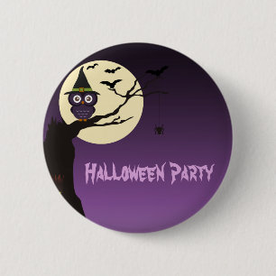 Owl on tree branch Halloween Party Button