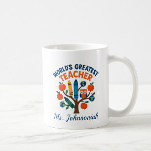 Owl on Tree Worlds Greatest Teacher ft. Crayons Coffee Mug