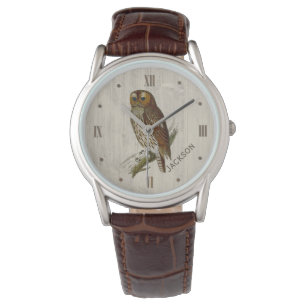 Owl on Wood Look Personalised  Watch