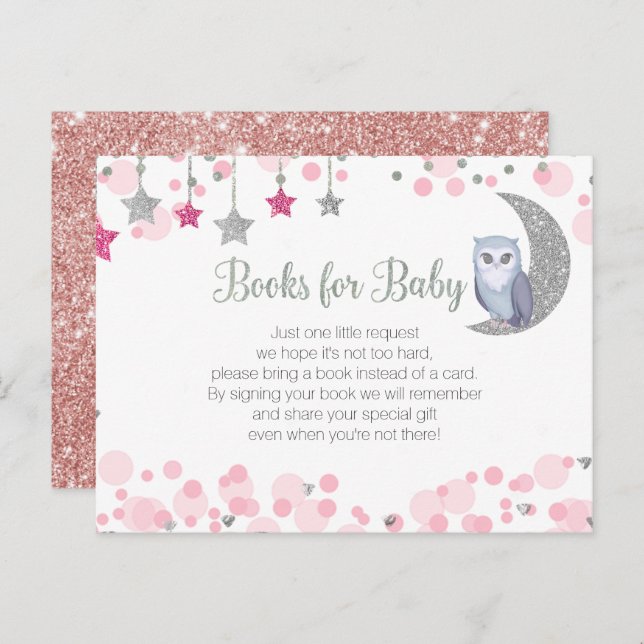 Owl Over the Moon Pink Baby Shower Books Postcard (Front/Back)