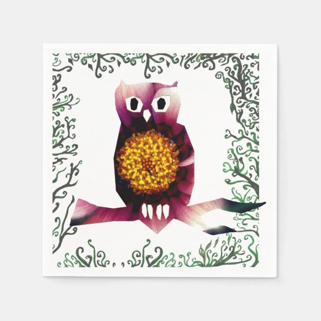 Owl, Owl Bird Floral Art  Paper Napkins (Front)