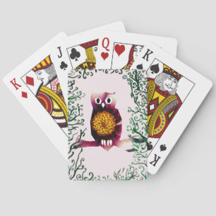 Owl, Owl Bird Floral Art  Playing Cards