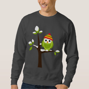 Owl Owls Bird Green Hat Snow Cute Tree Cartoon Sweatshirt
