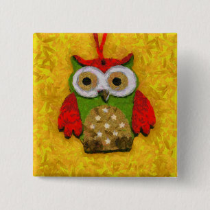 Owl painting 15 cm square badge