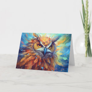 Owl Painting Abstract Art Colourful Watercolor Card