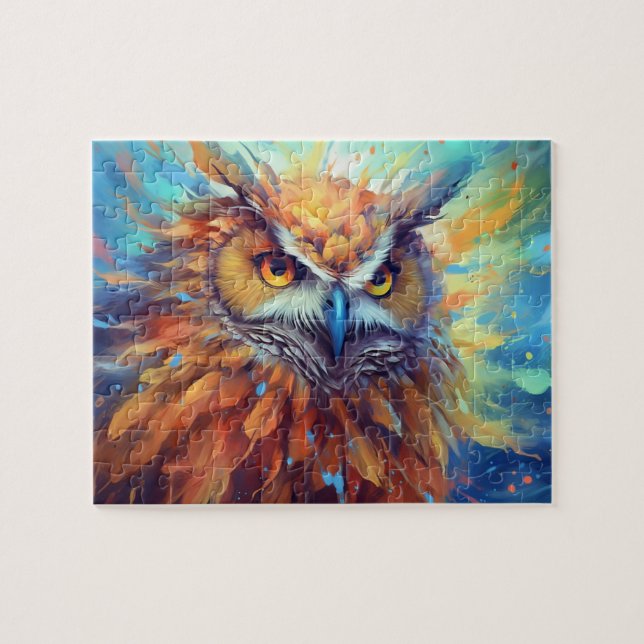 Owl Painting Abstract Art Colourful Watercolor Jigsaw Puzzle (Horizontal)