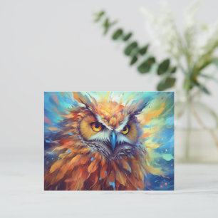 Owl Painting Abstract Art Colourful Watercolor Postcard