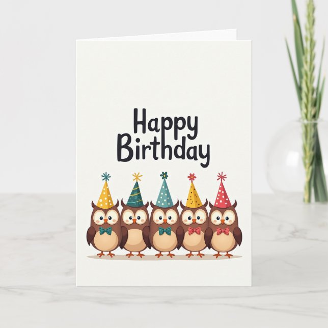 Owl Party Hats Birthday Card (Front)