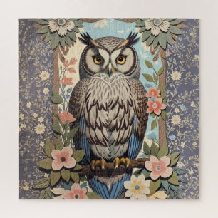 Owl Pastel Floral William Morris Inspired Jigsaw Puzzle