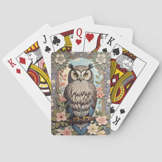 Owl Pastel Floral William Morris Inspired Playing Cards (Back)