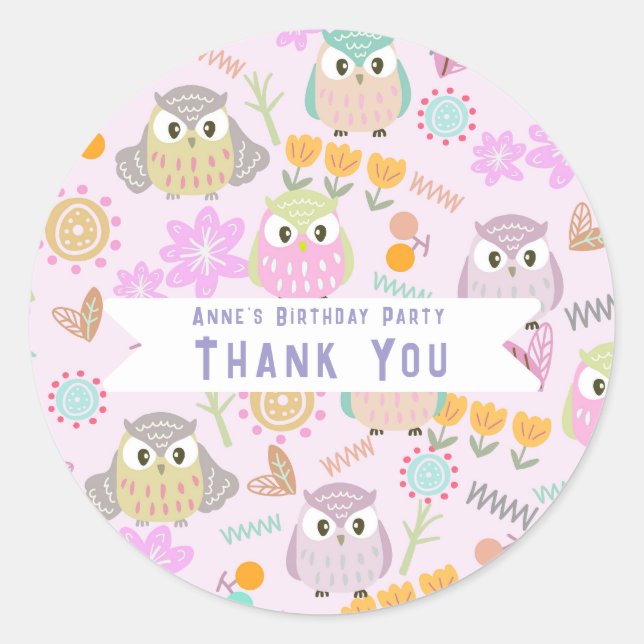 Owl Pastel Pink   Classic Round Sticker (Front)