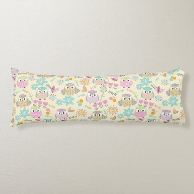 Owl Pastel Yellow Body Cushion (Front)