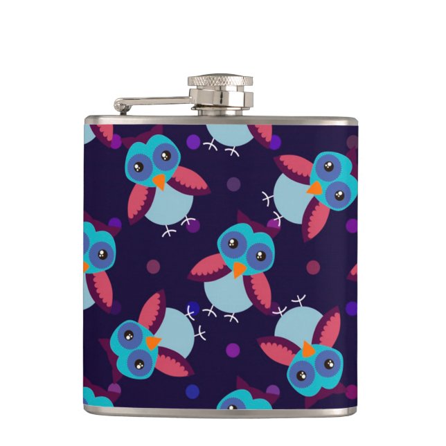 owl pattern background hip flask (Front)