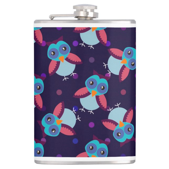 owl pattern background hip flask (Front)