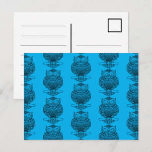 Owl (pattern blue) - Postcard