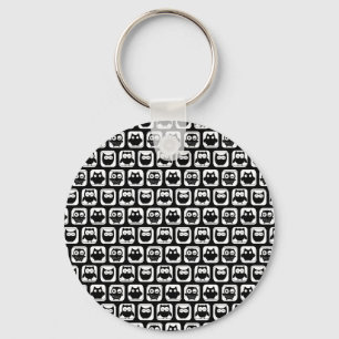 Owl Pattern in Black and White Key Ring
