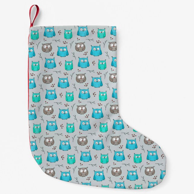 Owl pattern non repeating small christmas stocking (Front)