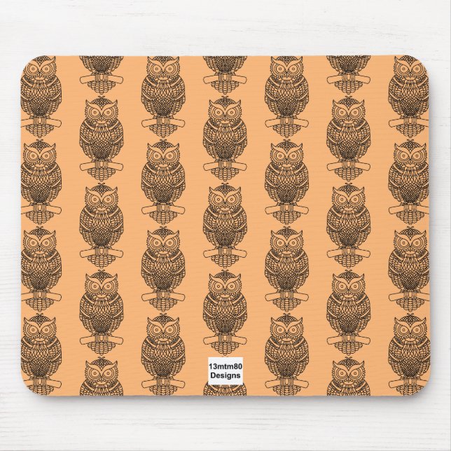 Owl (pattern orange) - Mouse Pad (Front)