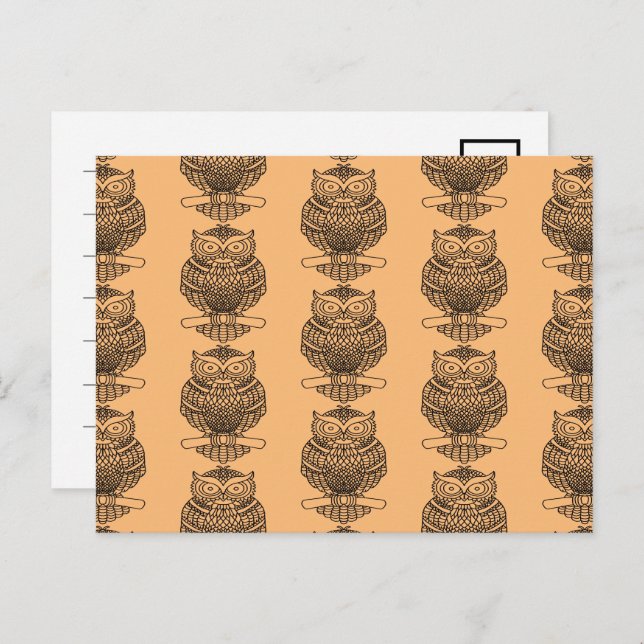 Owl (pattern orange) - Postcard (Front/Back)