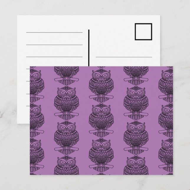 Owl (pattern purple) - Postcard (Front/Back)