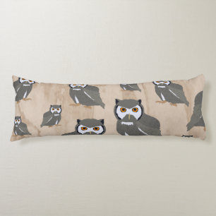 Owl Pattern & Rustic Wood  Body Cushion