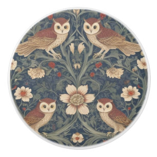Owl Pattern Vintage William Morris style Owls Ceramic Knob