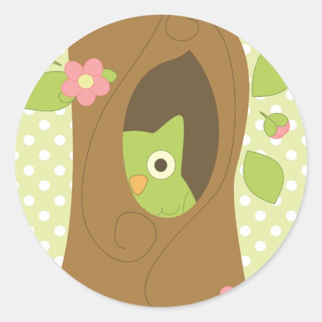 Owl Peeking Classic Round Sticker (Front)