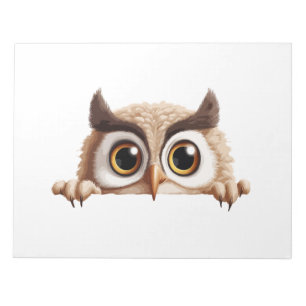 Owl Peeking Cute Adorable Funny Animal Cartoon Art Notepad