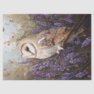 Owl Perched Among Lavender Flowers Decoupage Tissue Paper