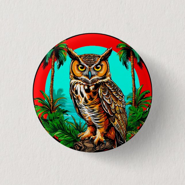 Owl perched on a rock 3 cm round badge (Front)