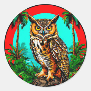 Owl perched on a rock classic round sticker