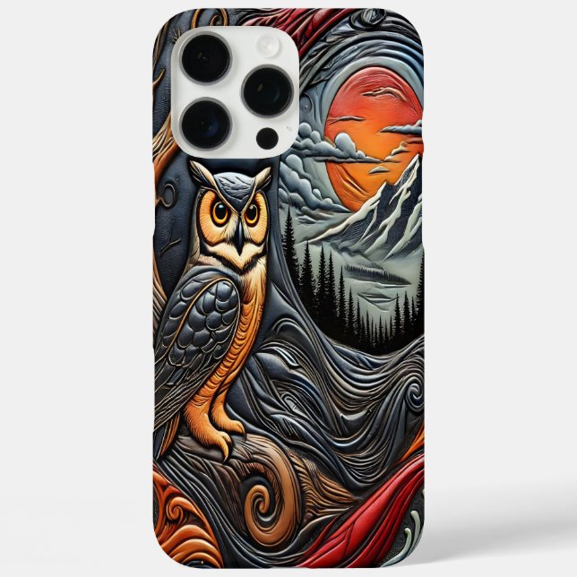 Owl Perched on the Tree Under a Red Moonlight Case-Mate iPhone Case (Back)