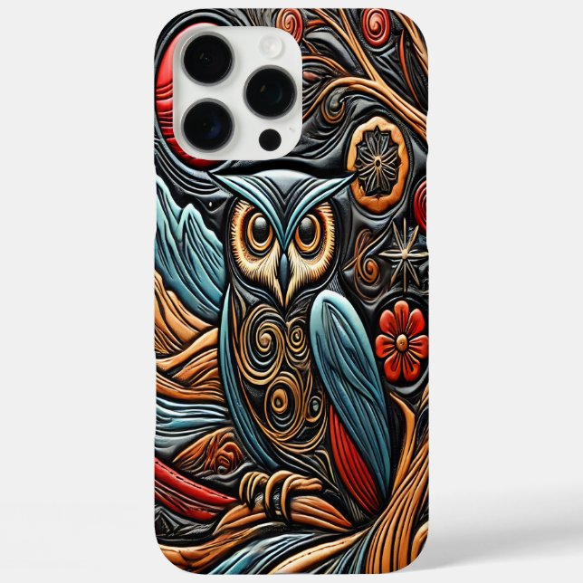 Owl Perched on the Tree Under a Red Moonlight Case-Mate iPhone Case (Back)