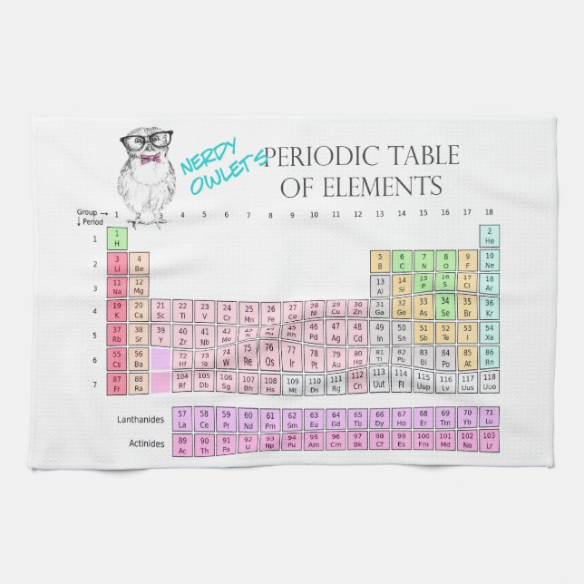 Owl Periodic table of elements Tea Towel (Horizontal)