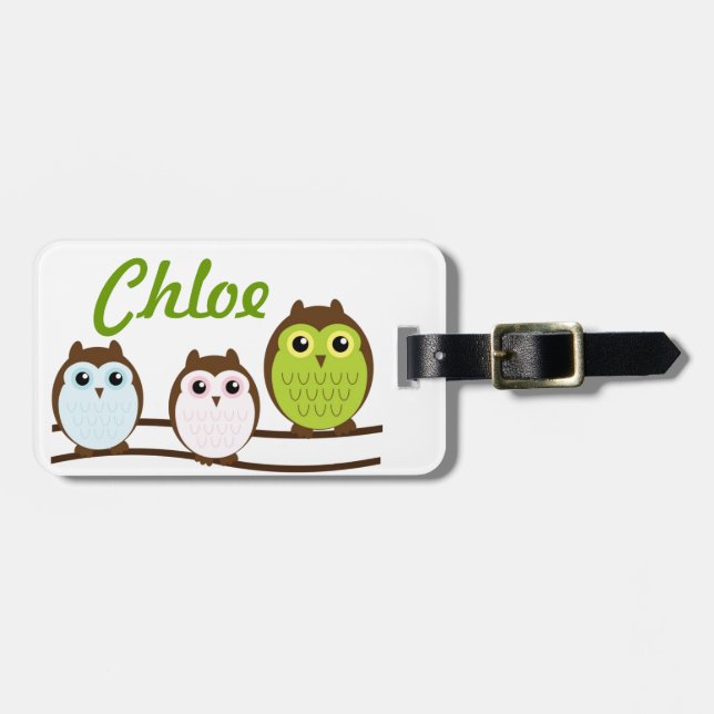Owl Personalise Monogram Kids Teen Luggage Tag (Front Horizontal)